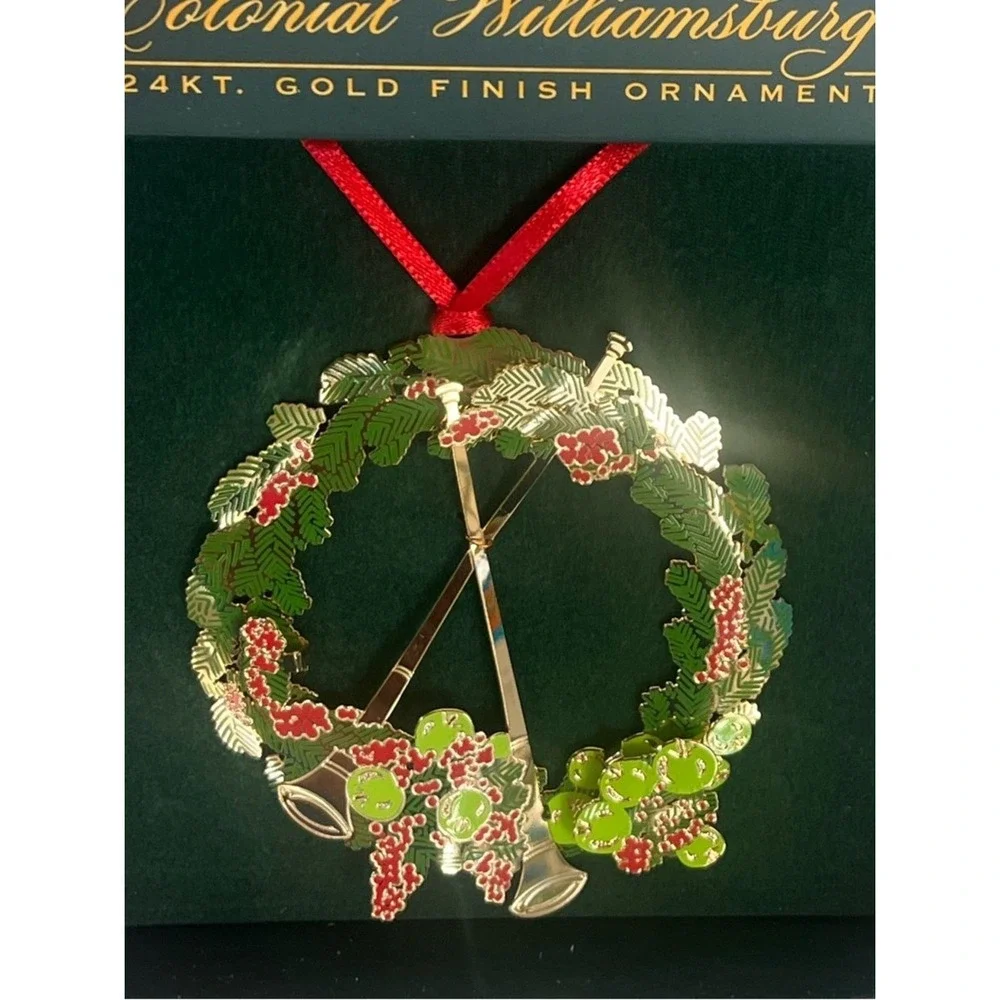 Colonial Williamsburg Wreath With Horns Ornament 24K Gold Finish New In Box